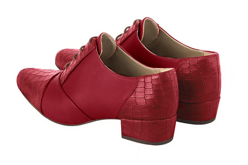 Cardinal red women's essential lace-up shoes. Round toe. Low block heels. Rear view - Florence KOOIJMAN